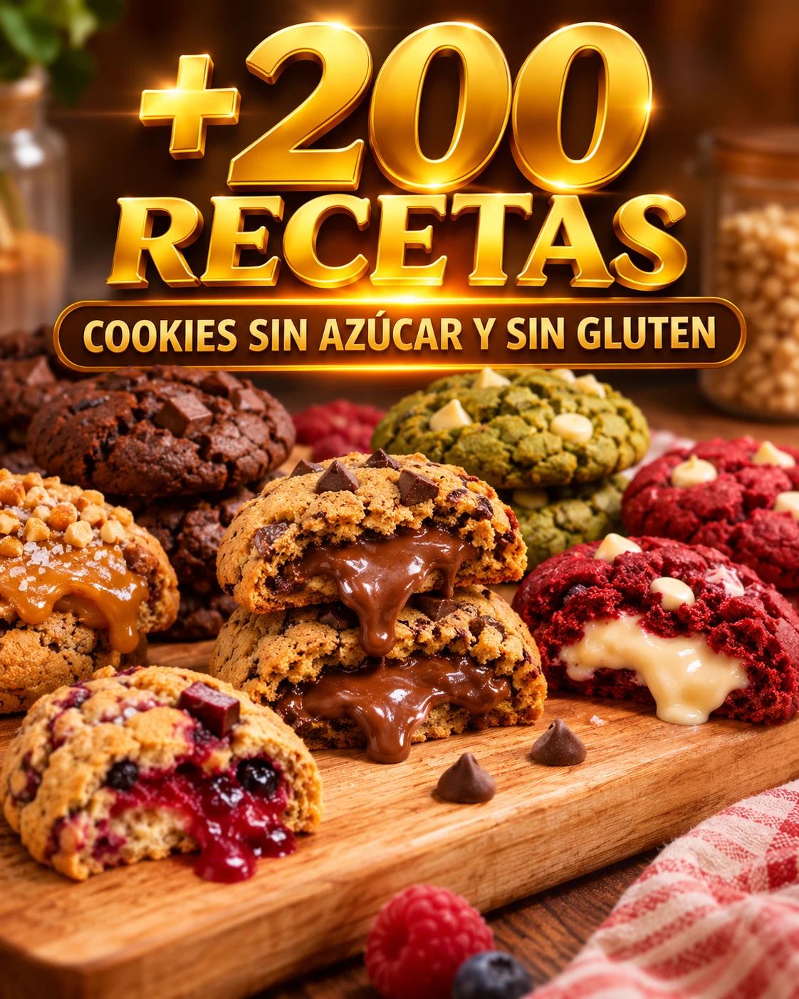 +200 Recetas de Cookies Sin Azúcar y Sin Gluten